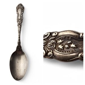 Sterling Silver Spoon 6 3/4" Monogram M Lion Anchor Symbols Victorian Flatware